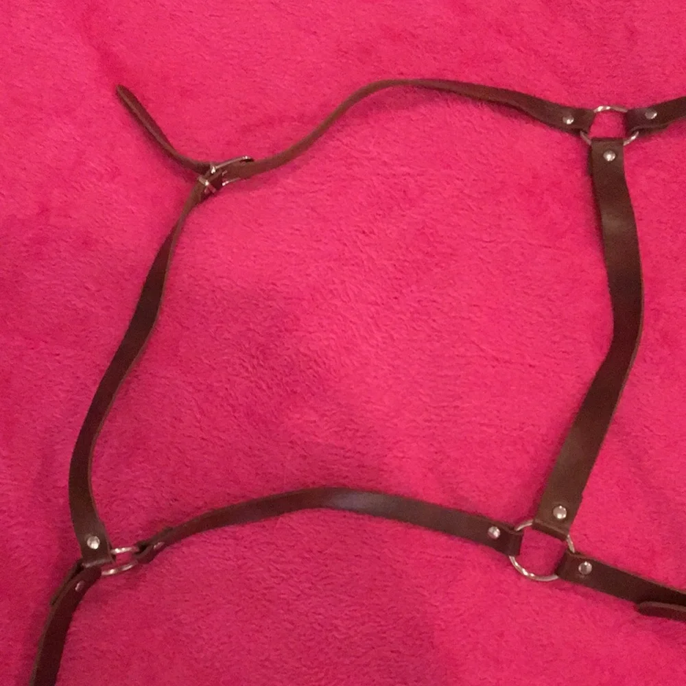 Brown Faux Leather Harness Belt with Metal Buckle Details